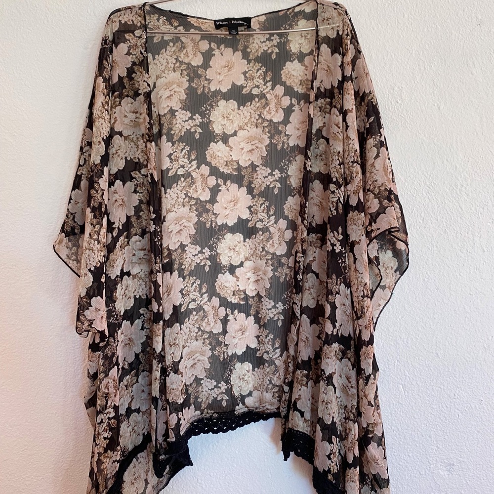 Beige and Black Floral Kimono